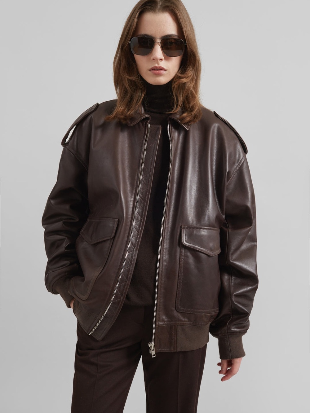 The Frankie Shop VIPER LEATHER JACKET - BROWN - Picture 6 of 17